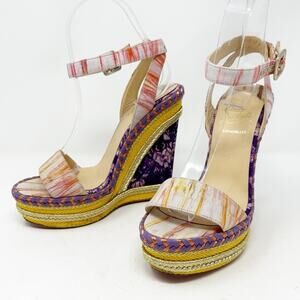 Christian Louboutin Cataclou Tie Dye Espadrille Wedge Sandals Size 37